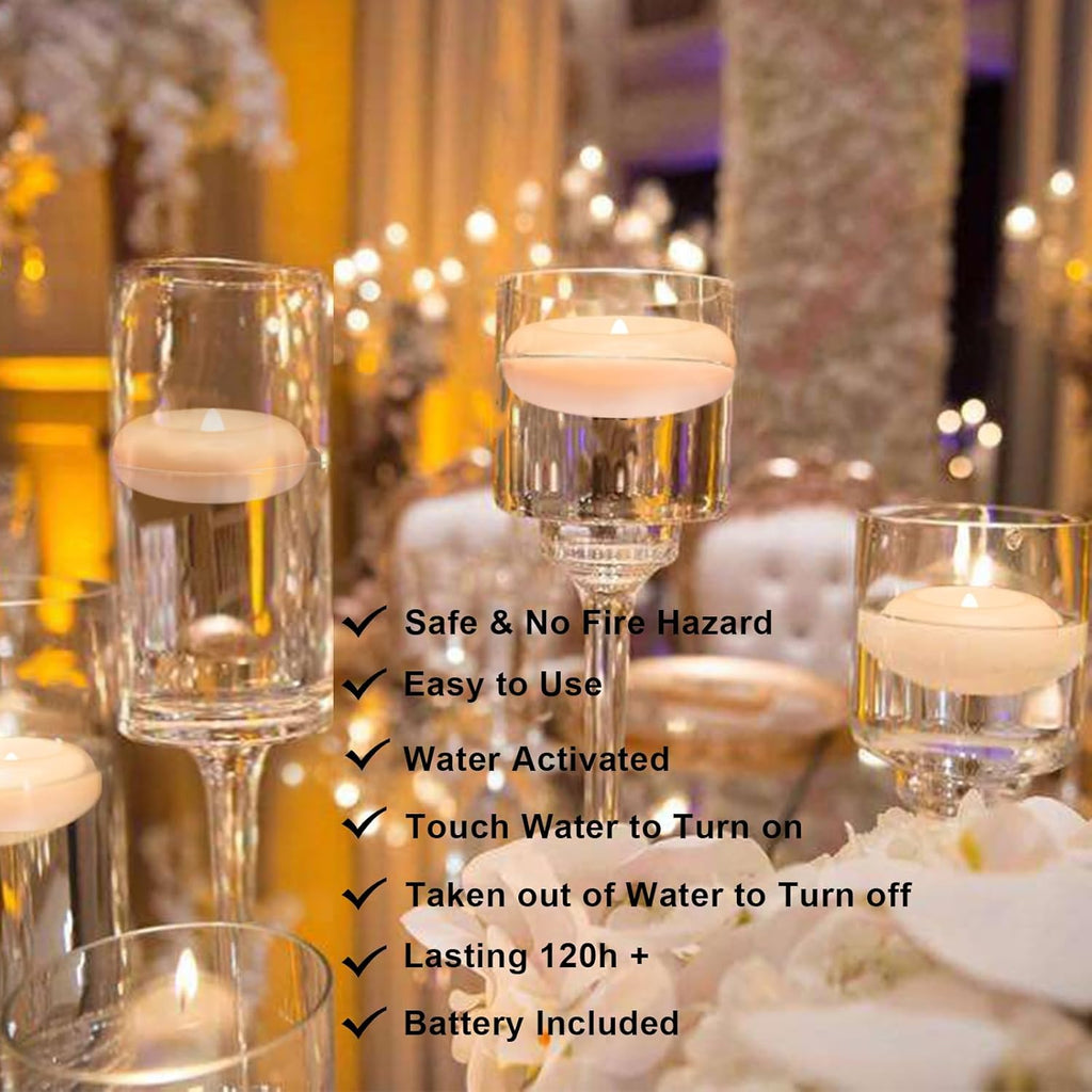 Aignis 24pcs LED Flameless Floating Candles, Burning Time Over 120 Hours, 3 Inch Plastic Battery Operated Tealights, Cozy White Light for Pool/Bathtub/Hot Bath/Wedding Centerpiece Decor Décor