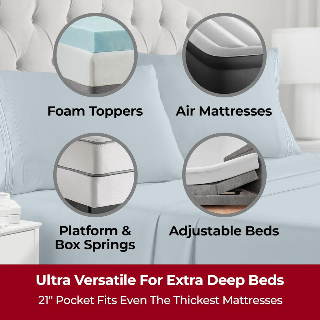 Mellanni Extra Deep Twin Sheets - 3 PC Iconic Collection Bedding - Hotel Luxury, Ultra Soft, Cooling Bed Sheets - Wrinkle, Fade, Stain Resistant (Twin, Spa Blue)