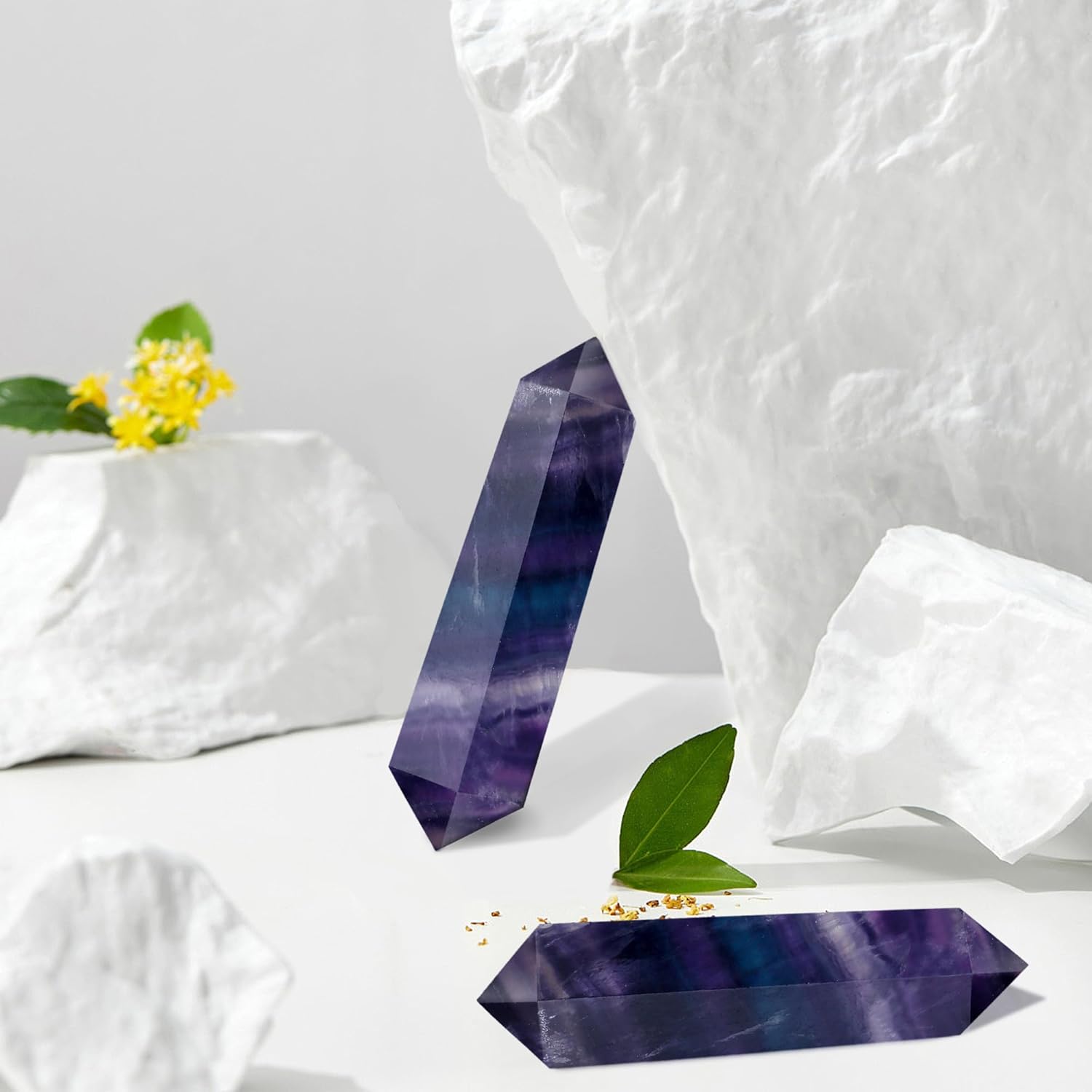 YATOJUZI 3.5" Rainbow Fluorite Healing Crystals Wand Natural Crystals and Healing Stones Large Hexagonal Fluorite Crystal Points for Meditation Divination Reiki Energy Balancing 1PCS