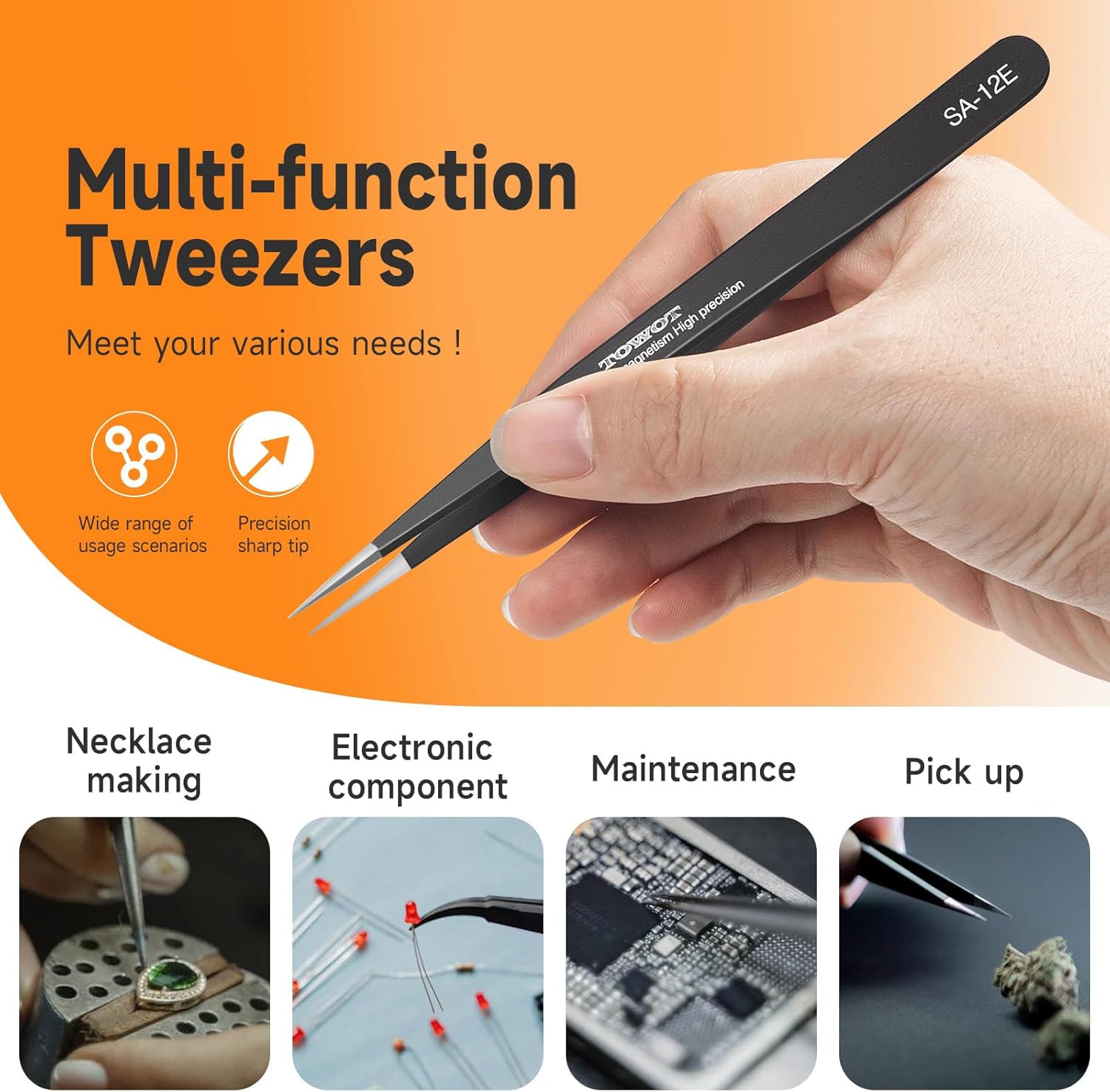 TOWOT 3 PCS Precision Tweezers Set, Premium Anti-static Stainless Steel Electronics Tweezers for Craft, Soldering, Jewelry Making, and Experimental Work Industrial Tweezers