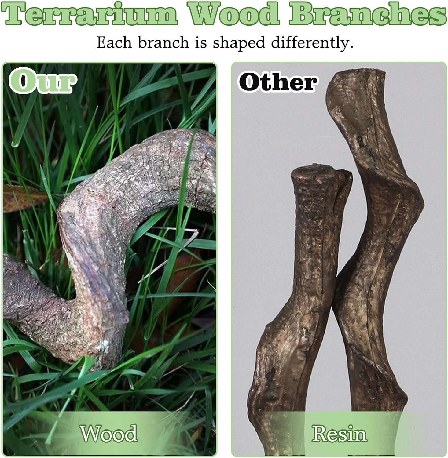 Reptile Climbing Decor 2 Pack Thick Wood Branches Snake Habitat Decorations Terrarium Wooden Tree Trunk Ornament for Bearded Dragon Lizard Snake Geckos Chameleon Frog