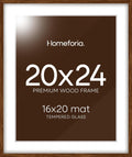 Homeforia 20x24 Picture Frame Brown, High End Dark Oak 20x24 Walnut Wooden Poster Frames with Mat 16x20, 20 x 24 Wood Frame Matted to 16 by 20, 24x20 Hanging Frames, Tempered Glass, Wall Kit, Set of 1