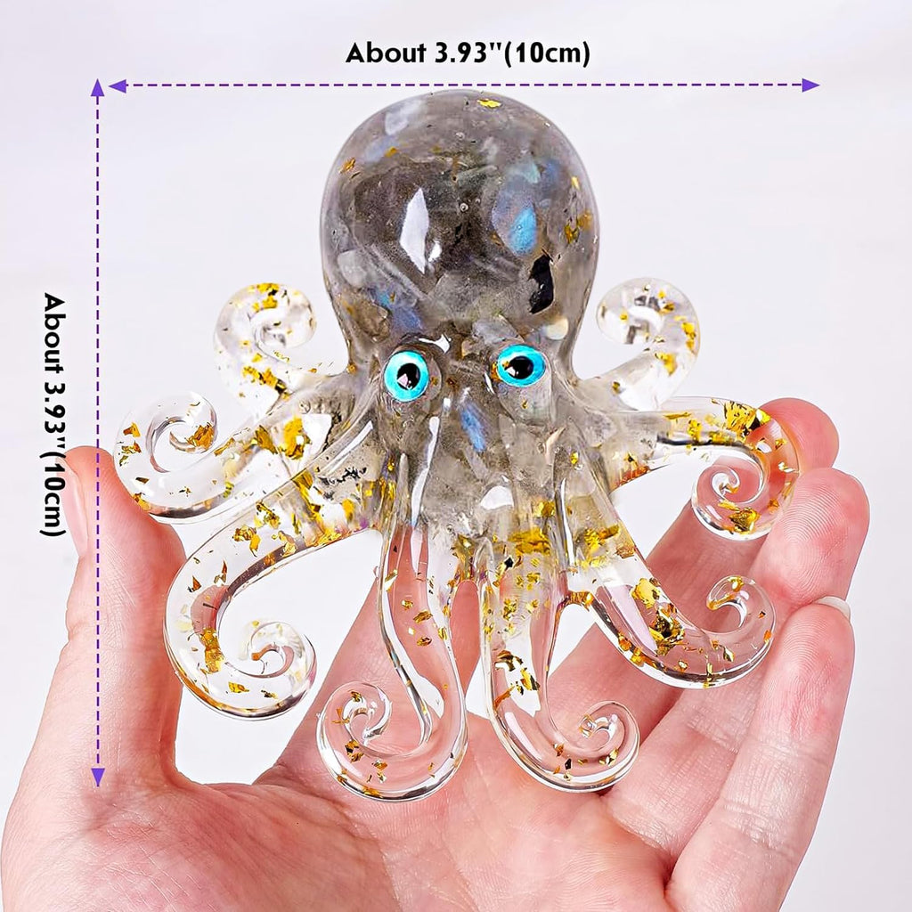 Natural Crystal Labradorite Gravel Octopus Resin Octopus Marine Animals Fish Tank Decorative Healing Home Ornaments Statue Decor Ladies Gift 3.93"