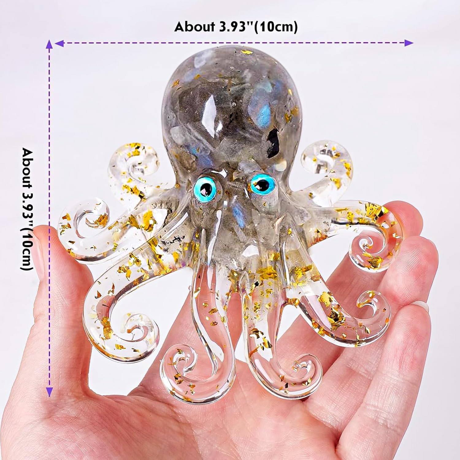 Natural Crystal Labradorite Gravel Octopus Resin Octopus Marine Animals Fish Tank Decorative Healing Home Ornaments Statue Decor Ladies Gift 3.93"
