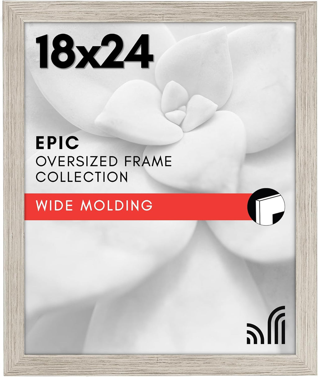 Americanflat 18x24 Poster Frame with Polished Plexiglass - Wide Picture Frames Made of Engineered Wood for Vertical or Horizontal Wall Display - Epic Collection - Driftwood