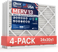 BNX TruFilter 24x30x1 Air Filter MERV 13 (4-Pack) - MADE IN USA - Electrostatic Pleated Air Conditioner HVAC AC Furnace Filters for Allergies, Pollen, Mold, Bacteria, Smoke, Allergen, MPR 1900 FPR 10