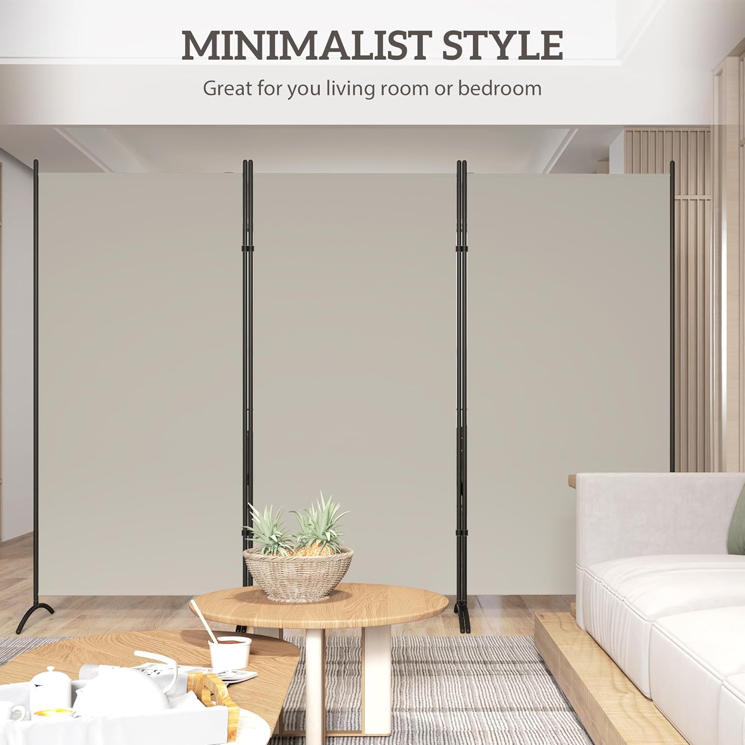 HOMCOM 6 Ft Tall 3 Panel Fabric Room Divider, Freestanding Partition Wall Divider, Folding Privacy Room Separator for Indoor, Home Office, Light Gray