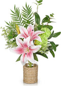 Hollyone Fake Flowers with Vase, Easter Lily Flowers, Pink Silk Tiger Lily and Hydrangea Artificial Flowers in Vase, Faux Plants and Flowers Arrangement Bouquets for Table Centerpieces Home Decor