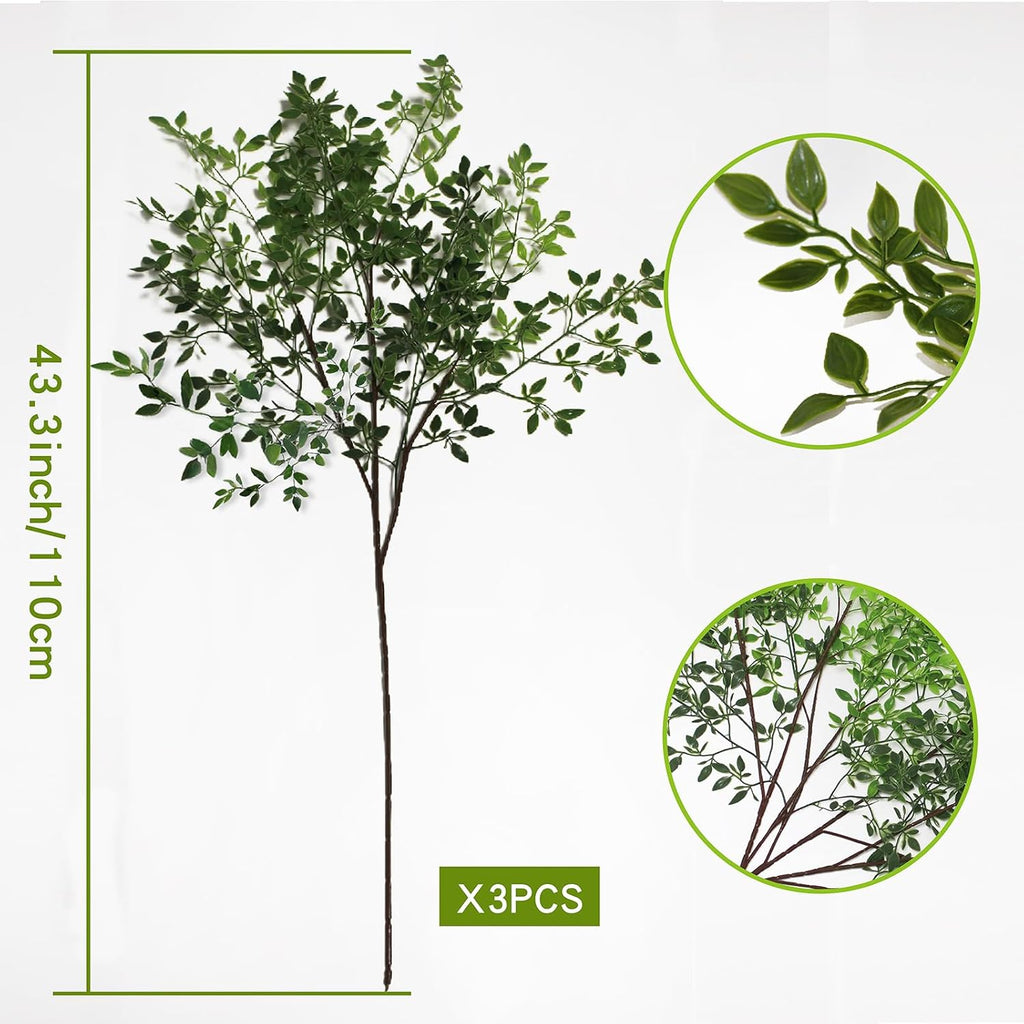 3Pcs Artificial Greenery Stems, 43.3 Inch Nandina Faux Greenery Branches, Tall Faux Plant Stems for Vase, Artificial Plastic Plant Floral for Home Office Wedding, Garden Restaurant Decoration