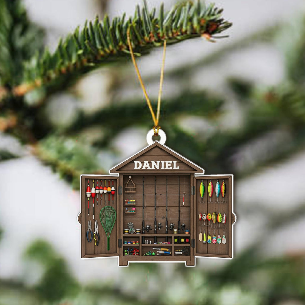 Personalized Fishing Ornament - Fisherman Tackle Box Ornaments Christmas Tree Decor - Outdoor Sportsman Hanging Xmas Decorations Gift for Anglers, Dads & Camping Lovers