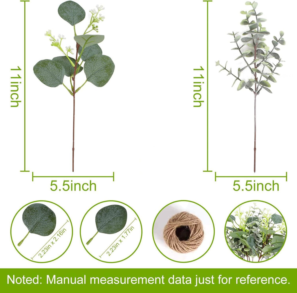 80 Pcs Mixed Eucalyptus Leaves Stems Bulk Artificial Silver Dollar Leaves for Vase Bouquets Baby Eucalyptus Leaves for Family Wedding Center Flower Arrangement