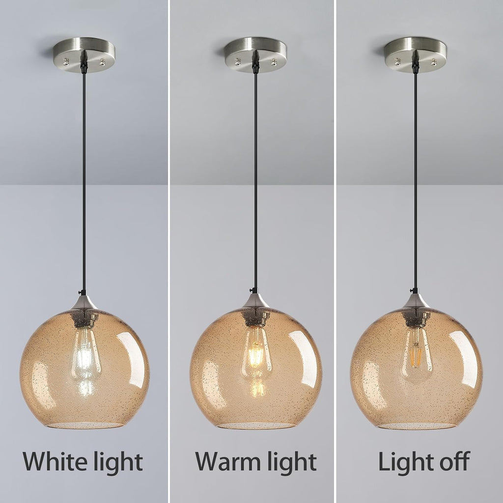 Light Brown Glass Pendant Lights Kitchen Island Globe Pendant Light Fixtures Modern Pendant Lighting for Bedroom Living Dining Room Light Fixture (9.84 in, 1 Pack)