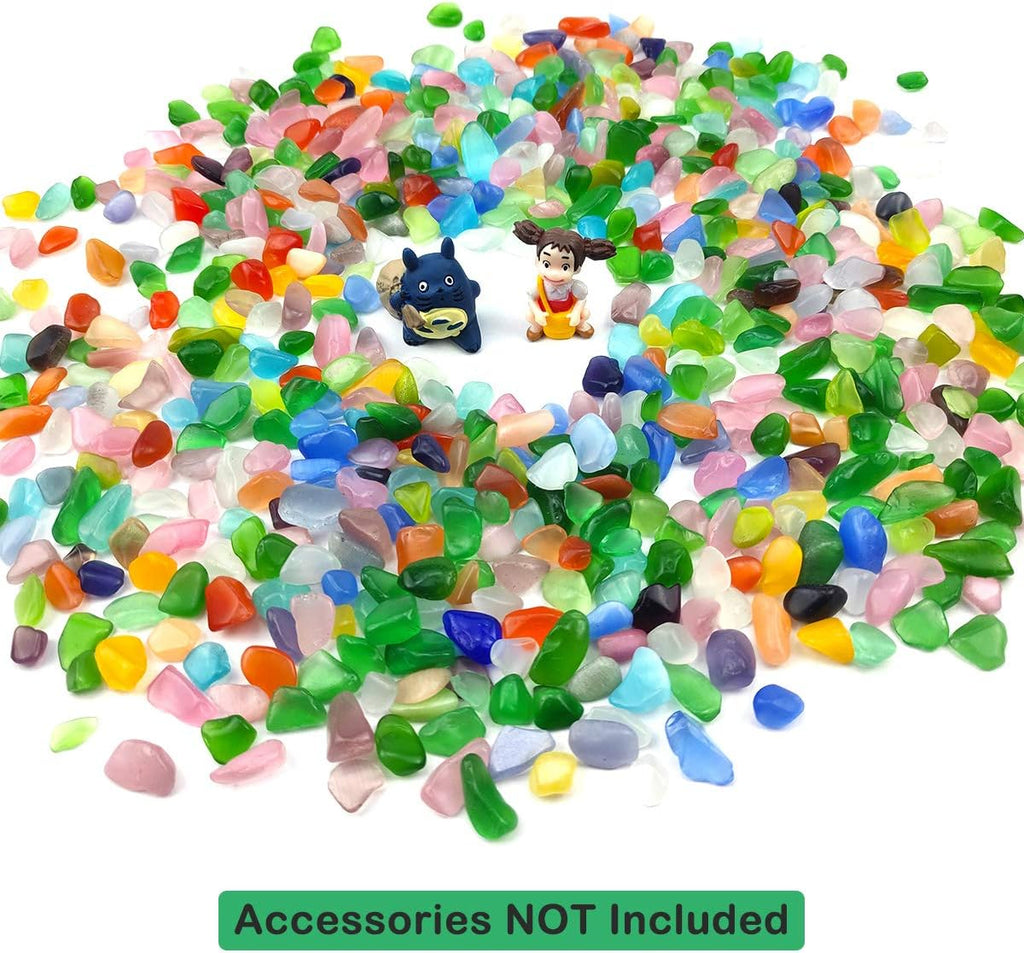 WAYBER Colorful Pebbles, 2 Lbs/920g Decorative Crystal Stones Sea Glass Opal Rocks Gravel Sand for Aquarium/Turtle Tank/Succulent Plants/Flowerpot/Vase Decoration (Fill 2 Cups)