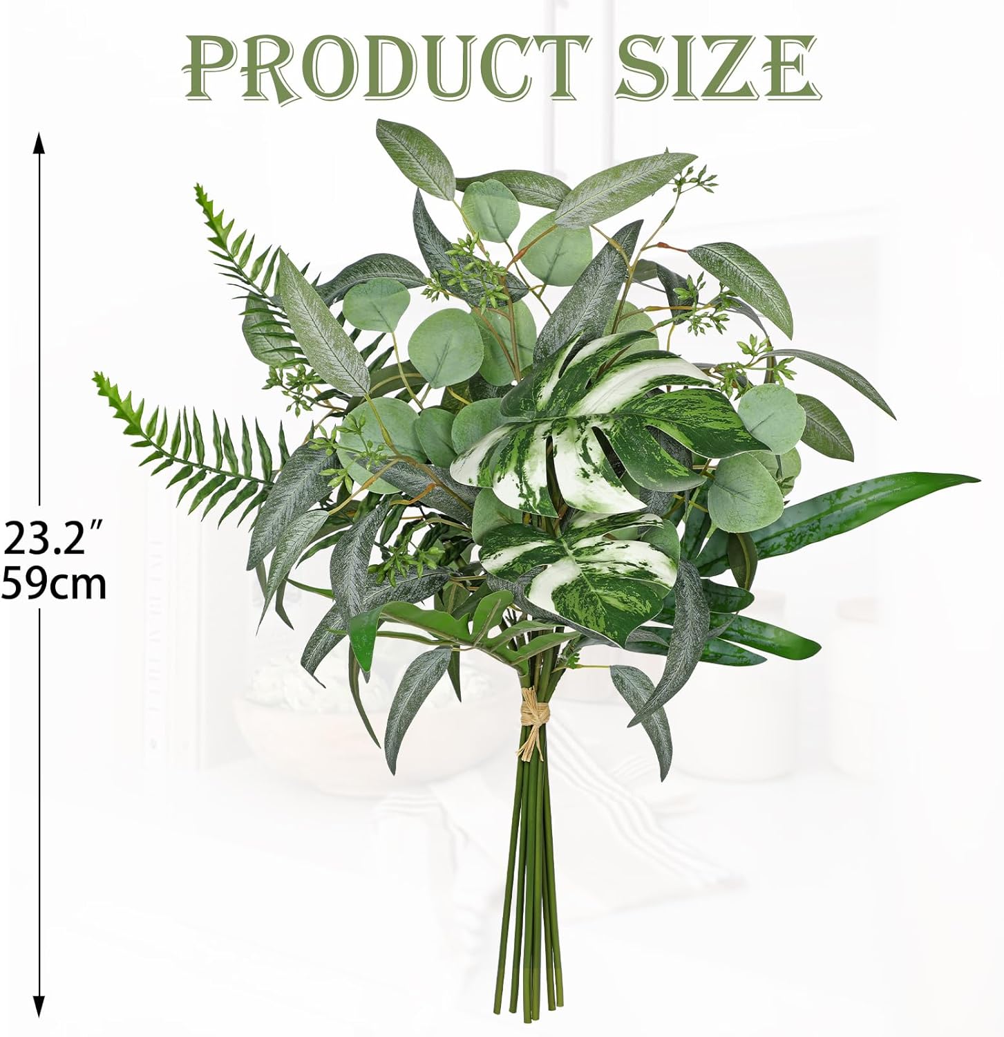 Artificial Greenery Stems Box Set, 5 Kinds Mixed Eucalyptus Leaves Silver Dollar Fern Monstera Leaf Faux Plants Bulk for DIY Bouquets Wedding Floral Arrangements Table Centerpieces Vase Decor