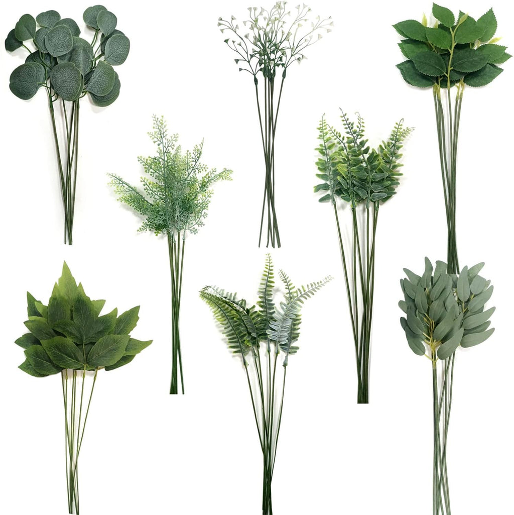 Greenery for Centerpieces, 48pcs with 8 Kinds of Fake Greenery Faux Greenery Stems, for Wedding Vase Bouquet Table Centerpieces and Spring Floral Arrangement Decor