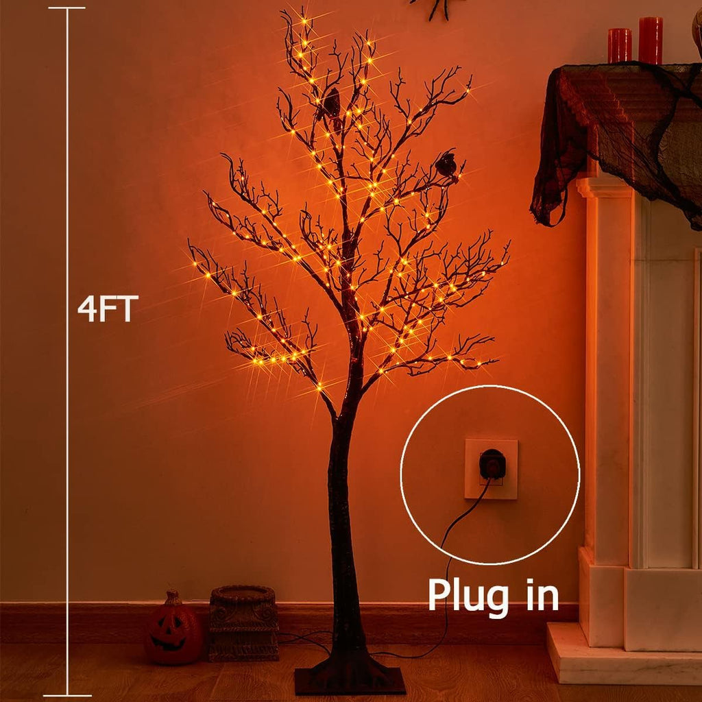 Birchlitland Halloween Tree with Lights 150 Orange Fairy Lights, 4TF Tell Black Glittered Tree Lights Pull in for Indoor and Outdoor Halloween Party Decoration