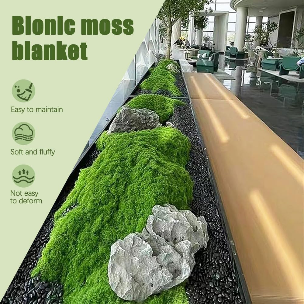 Artificial Green Moss Mat, Carpet Grass Wall with Base Fabric 39.37 * 39.37 inch Fake Moss for Crafts, Faux Moss for Plants Indoor Green Faux Grass for DIY Table Centerpieces Floral Wedding
