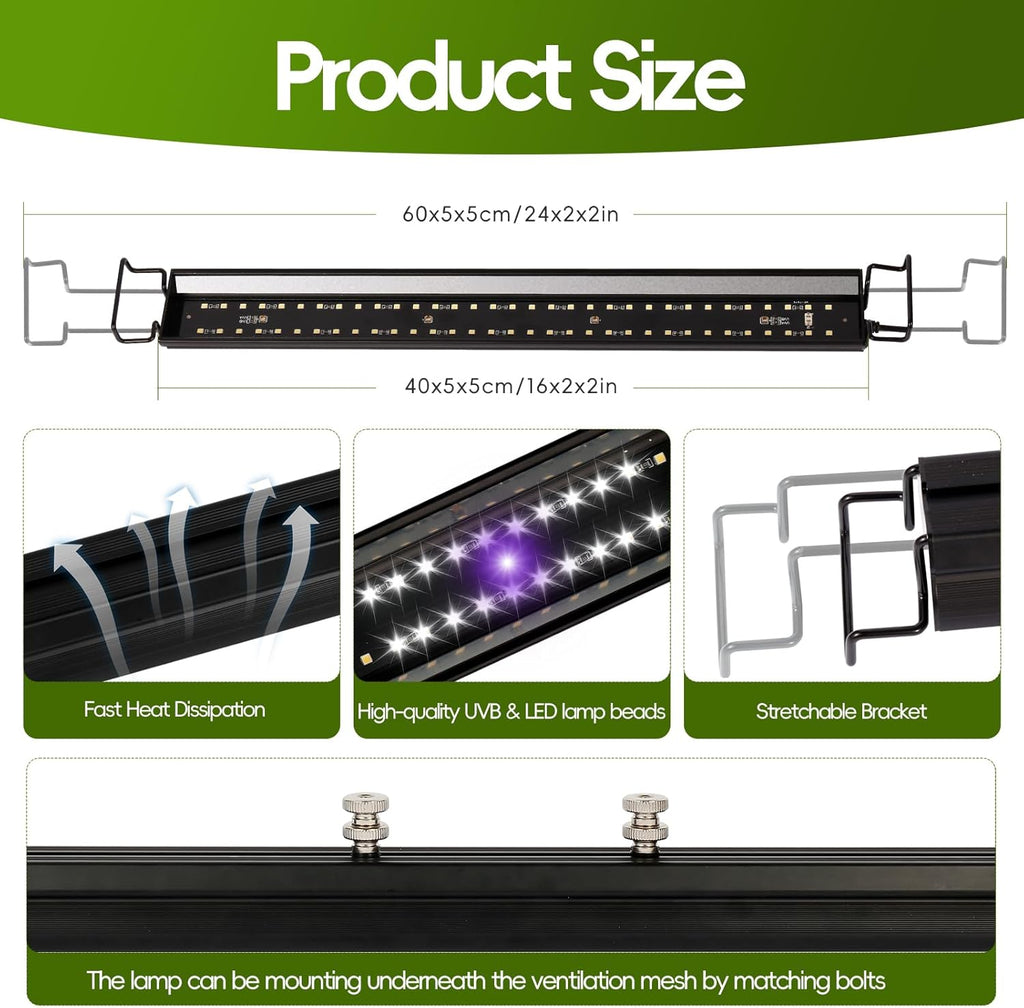 UVB Light for Reptiles with Dimmer,16 inch 15W LED UVA UVB Reptile Light Fixture with 4 Auto Modes for Ferguson Zones, Terrarium Lamp for Bearded Dragons, Leopard Gecko, Snake, Turtle & More