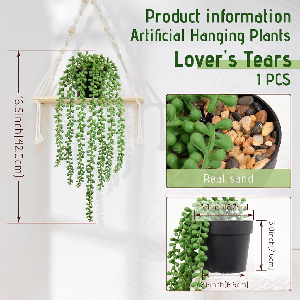Realistic Artificial String of Pearls Plant - Faux Hanging Succulent Trailing Plant with Black Pot, Natural-Looking Small Potted Faux Plant Indoor Outdoor for Home Office Shelf Decor