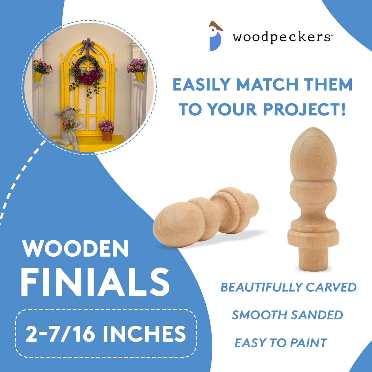 Small Wood Finials, 2-7/16 inch Wooden Finials for Crafting, DIY Décor, and Wooden Finial Crafts, Pack of 25, by Woodpeckers