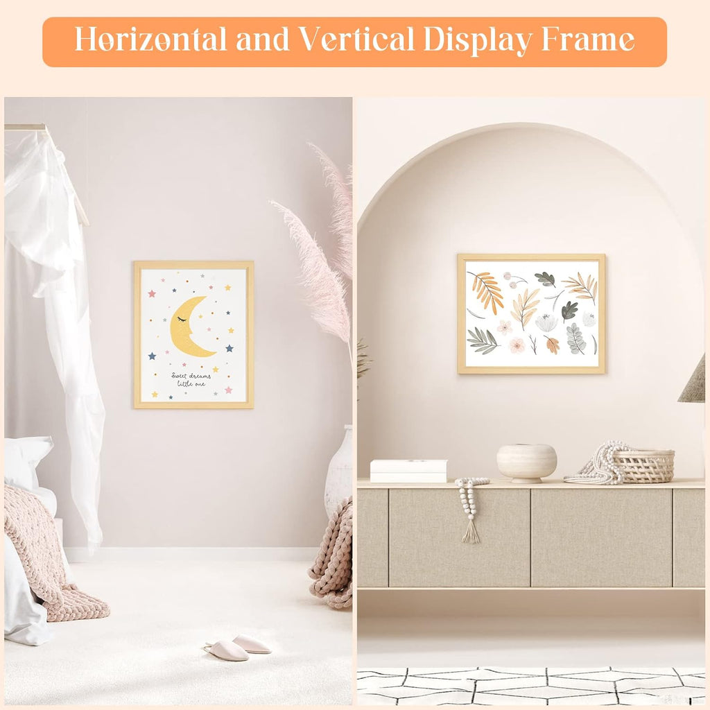 14x17 Wood Frame, Rustic Natural Wooden 17x14in Poster Picture Frame, Modern Beige Woodgrain 14 x 17inch Gallery Wall Photo Frame with HD Plexiglass, Horizontal Vertical Wall Mounting Display 1pcs