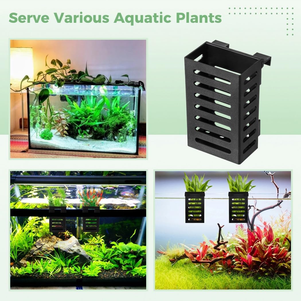 Lnrueg 8PCS Aquarium Plant Holder with Hooks, Hanging Rimmed Tank Plant Pot Aquarium PlantersCups, Upgraded Aquatic Planter Cups for Fish Tank Aquaponic Planter and Aquascape Decorations