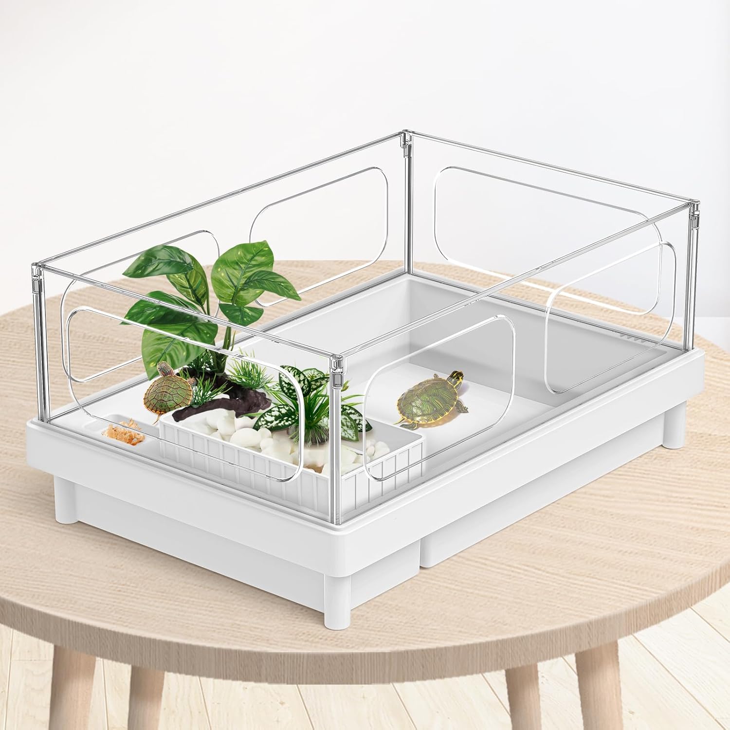 Reptile Artificial Plants, Terrarium Plants Decorations Supplies, Aquarium Fish Tank Plant, Amphibian Habitat Hideout Tank Accessories (M Set-2pcs/G)