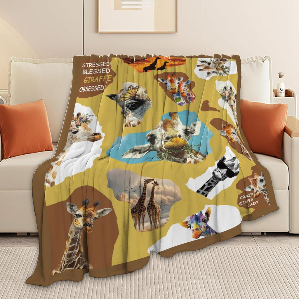 Giraffe Throw Blanket Giraffe Stuff Gifts for Kids Girls Boys Adults Women Men Soft Cozy Warm Plush Fluffy Fuzzy Fleece Blanket Decor 60''X80''
