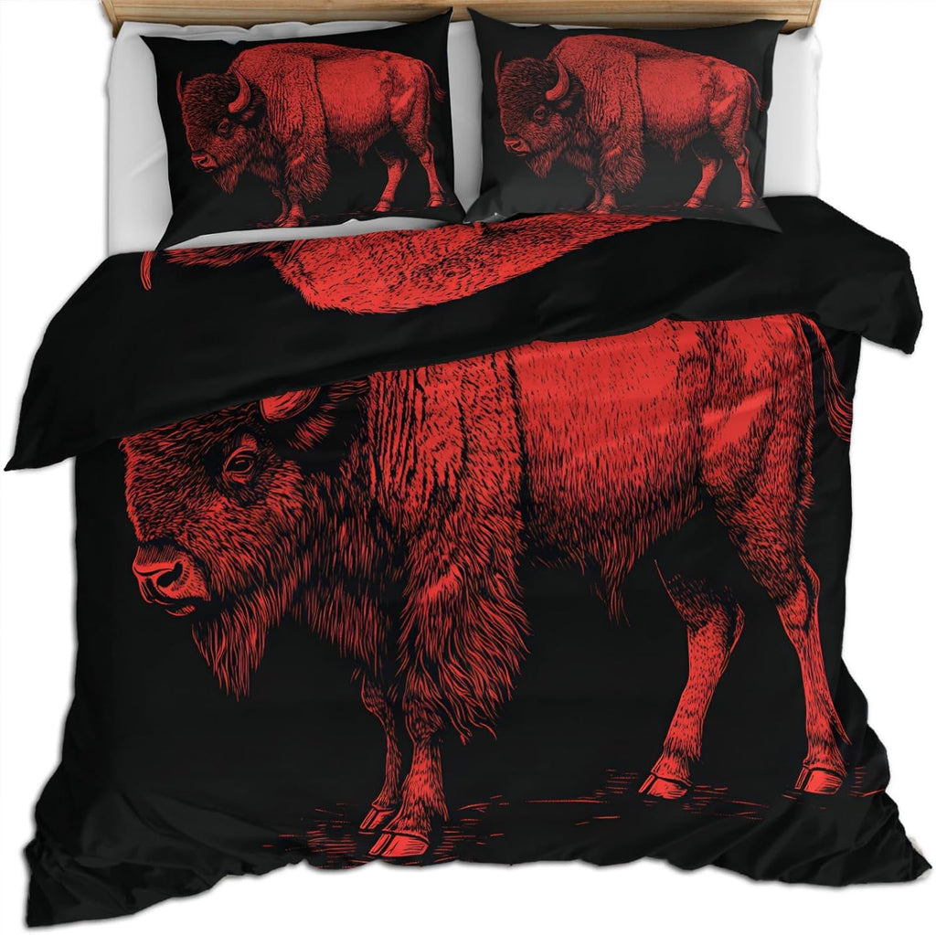 Highland Cow Duvet Cover Full Size, Western Bison Bedding Set 3 Piece Bedroom Decor Wildlife Highland Cattle Comforter Cover and 2 Pillow Sham with Zipper Closure