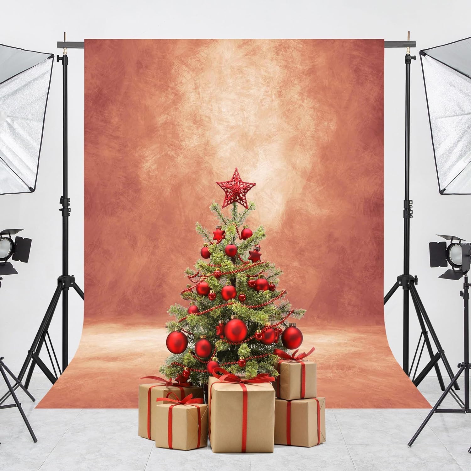 Abstract Professional Photography Backdrop for Portrait Photo Props Booth Background Photoshoot Studio with Polyester Fabric Roller Pocket on Top(6x8ft,Brick Red,No Stand)