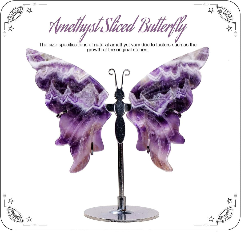 Apengshi Natural Genuine Crystal Statues Butterfly Ornament, Amethyst Agate Wings, Home Office Tabletop Decor (Amethyst)
