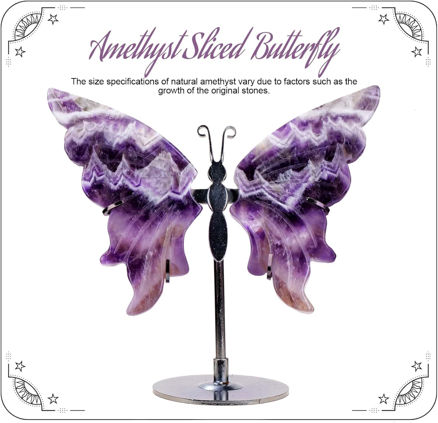 Apengshi Natural Genuine Crystal Statues Butterfly Ornament, Amethyst Agate Wings, Home Office Tabletop Decor (Amethyst)