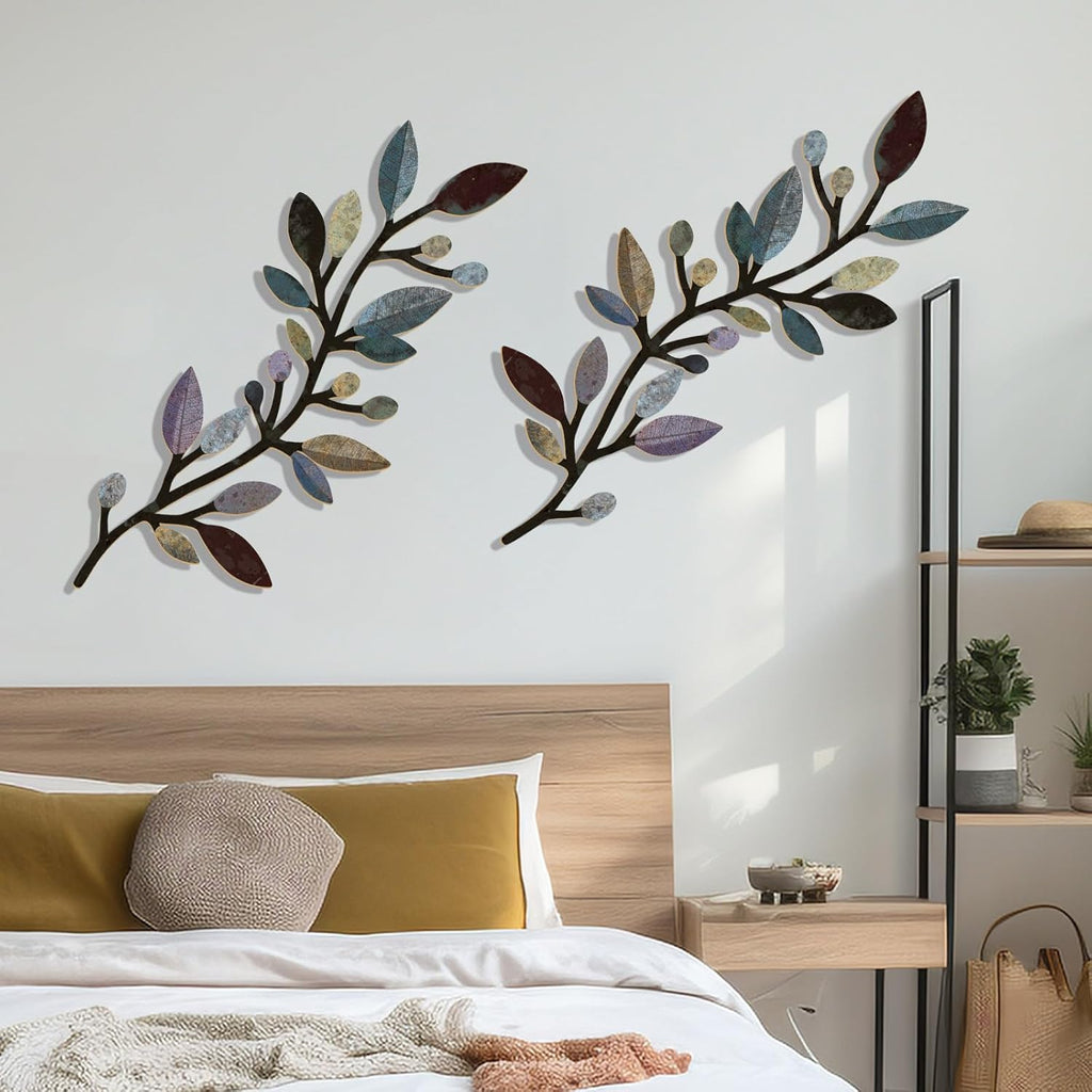 Zzbakress 2 Pcs Colorful Tree Leaf Wall Art Decor Vine Home Wall Decoration Olive Branch Leaf Wall Decor Large Wall Decor for Bedroom, Living Room, Wall Sculptures Indoor Outdoor (Classic)