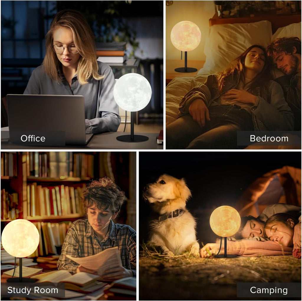 Moon Lamp Small Table Lamp for Bedroom, Dimmable Table Lamp with 30 Modes, Night Light Bedside Lamps for Night Stands, Desk Lamp for Living Room, Office, Dorm, Gifts for Kids Teens (Inline Control)