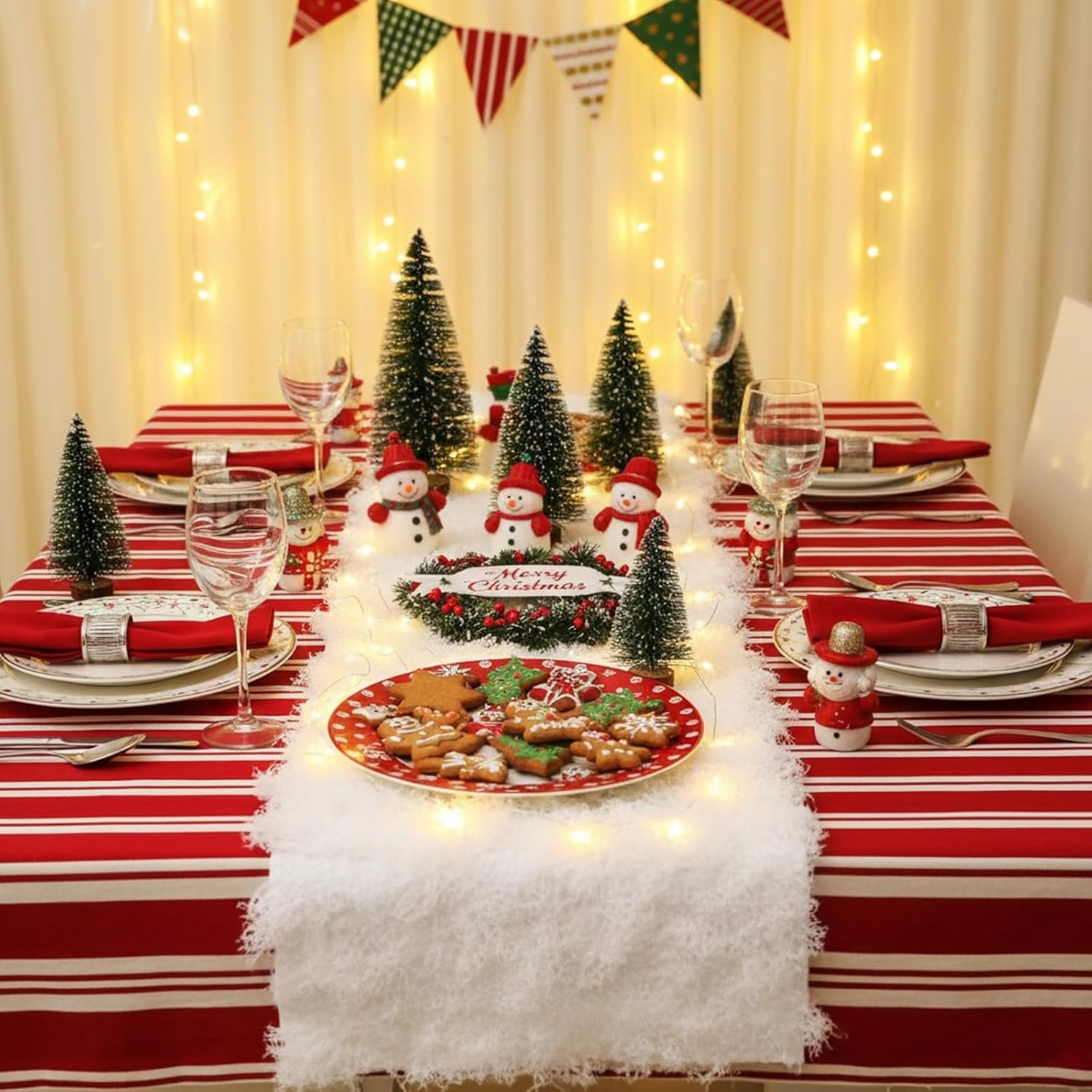 Zeyune 2 Pcs Christmas Fake Moss Table Runner for Crafts 12'' x 71'' Artificial Moss Sheet Roll Waterproof Carpet Blanket for Wall Roof Garden Wedding Birthday Party Table Decoration (White)