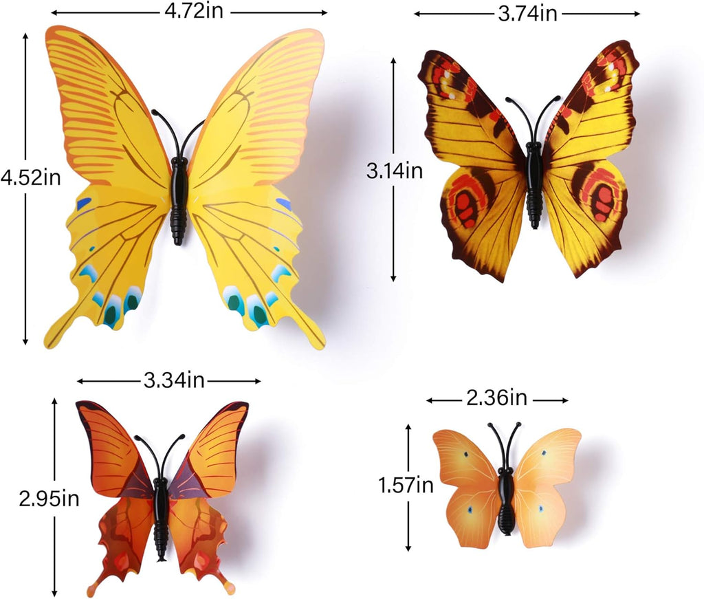 LiveGallery 72 PCS Yellow Removable 3D DIY Beautiful Butterfly Wall Decals Colorful Butterflies Art Decor Wall Stickers Murals for Kids Baby Boy Girls Bedroom Classroom Offices (Yellow)
