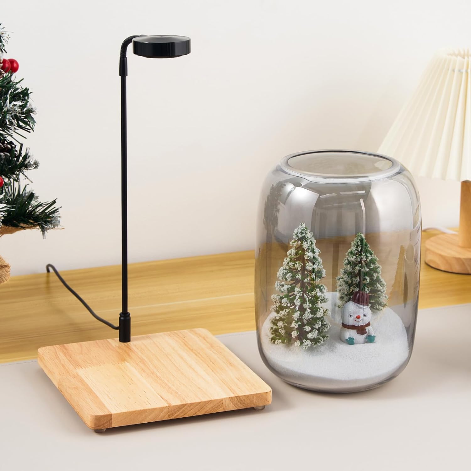 Glass Plant Terrarium Kit, 6.3"X8.6" Micro-Landscape Vase with Light, Snowman and Pine Trees, for Home Office Tabletop Decoration, Wardian, Unique