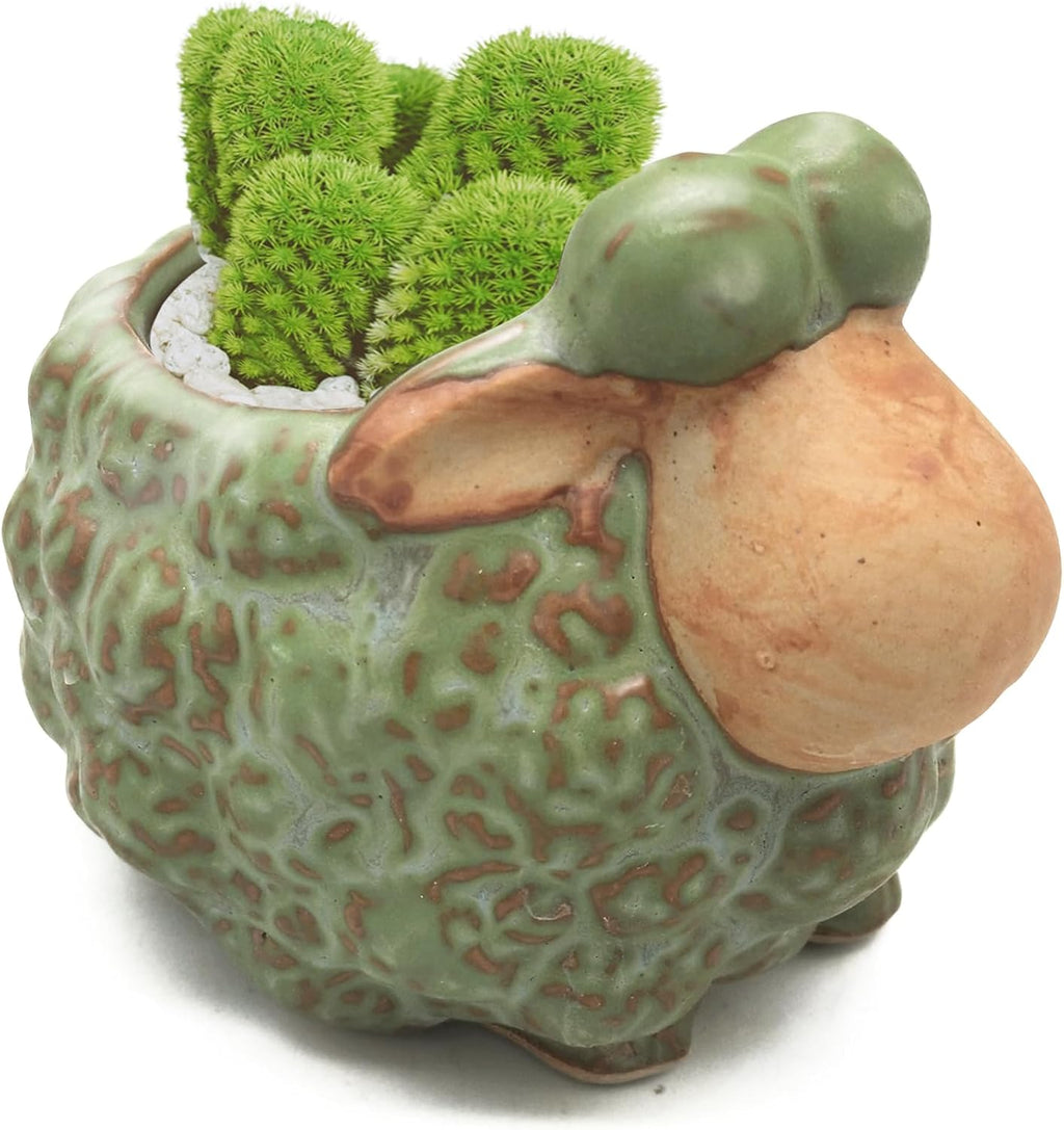 DIYOMR Small Ceramic Planter Pot, 4.3" Vintage Bronze Animal Planters Ceramic Flowerpot Succulent Pots Cactus Pot for Office Home Desktop Decor - Plants Not Included (Sheep)