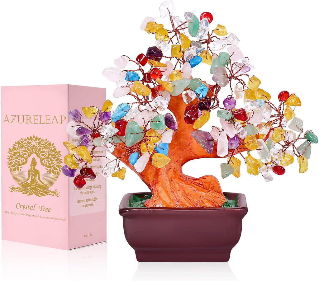 Feng Shui Quartz Crystal Money Tree Bonsai Style Decoration for Luck and Wealth (Multicolor)