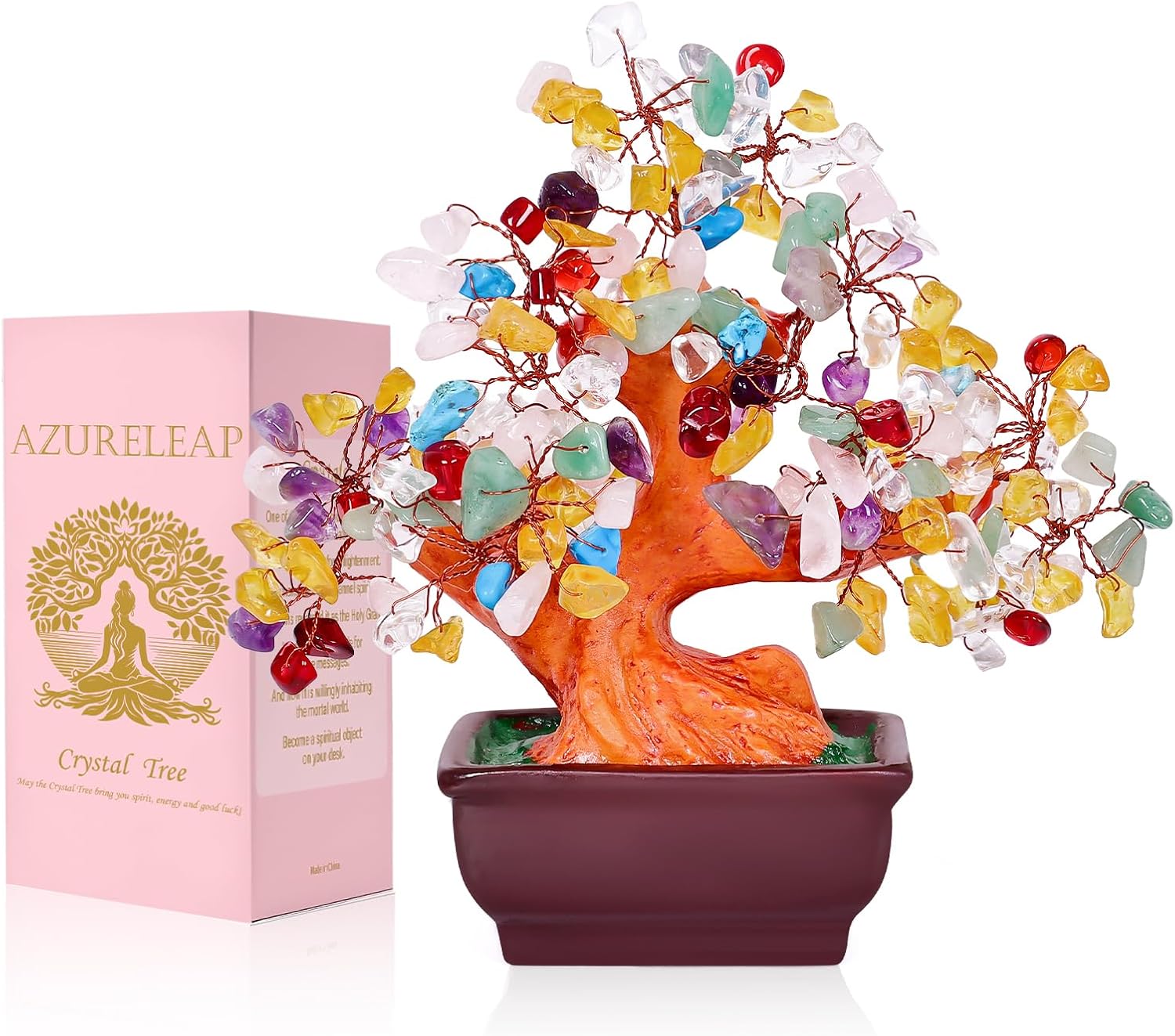 Feng Shui Quartz Crystal Money Tree Bonsai Style Decoration for Luck and Wealth (Multicolor)