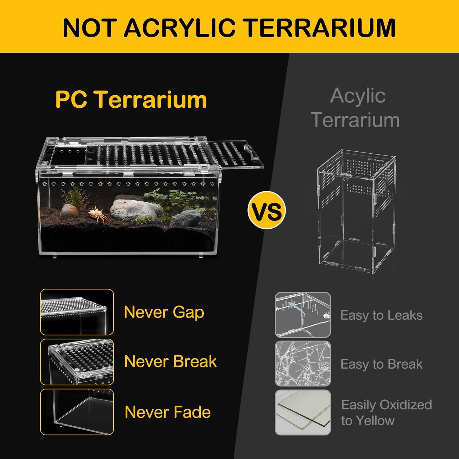 Reptile PC Terrarium,Tarantula Enclosure,Spider Tank Starter Kit,Leopard Gecko Container,Hermit Crab Habitat,Lizard Enclosure,Insect Housing,Jumping Spider Cage,Bearded Dragon Vivarium XL