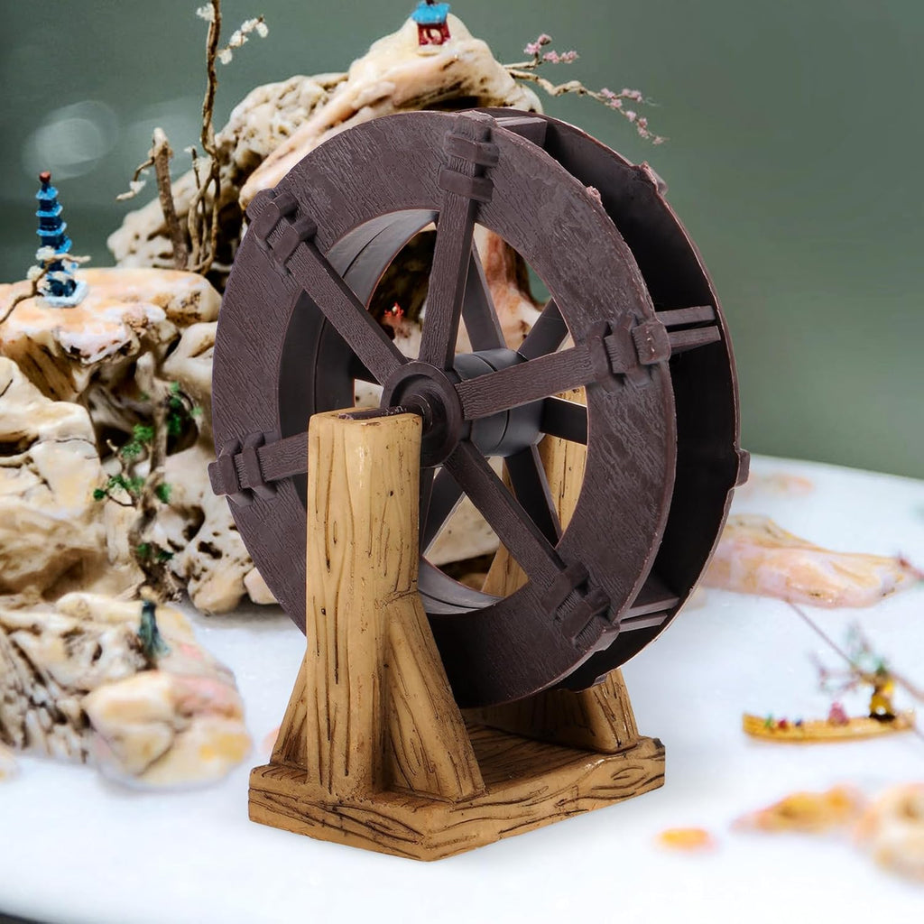 LOGOFUN Fish Tank Water Wheel Decorations Waterfall Fountain Wheel with Bracket Water Fountain Scene Layout Ornament for Aquarium Decorations