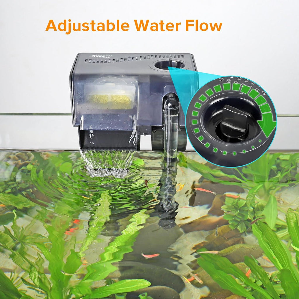 hygger Hang On Back Aquarium Filter 132GPH for 10-30 Gallon Quiet Power Fish Tank Filter Multi-Stage Filtration Adjustable Waterfall Hob Filter with 4 Cartridges & Extension Pipe for Fresh Saltwater