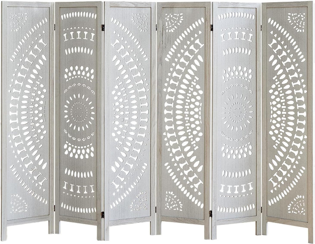 Room Dividers and Folding Privacy Screens, Boho 6 Panel Room Divider, 67" Room Divider Wall, Modern Room Partition, Privacy Dividers for Rooms, Bedroom, Office, White