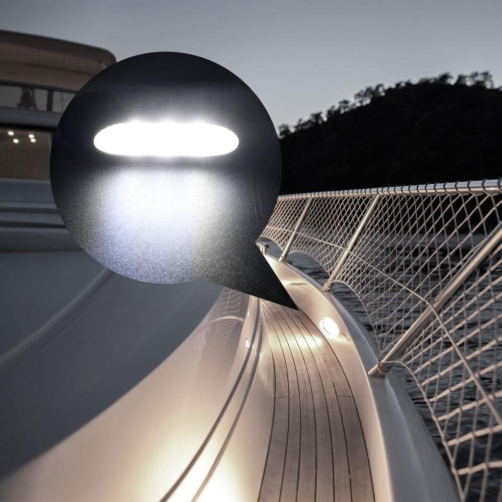 4PCS LED Courtesy Light Step Lights Accent Utility Lighting Surface Mounted for Boat IP67 Waterproof Lamp Yacht RV Caravan Light Stainless Steel Cover 12VDC (White), E012081-EMX
