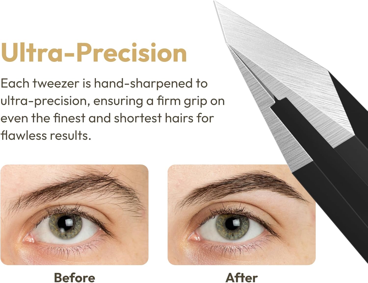 Professional Ultra-Precision Slant Tweezers for Women Facial Hair - German Stainless Steel, Tweezers for Men & Women, Black Eyebrow Tweezer for Ingrown Hair - Black