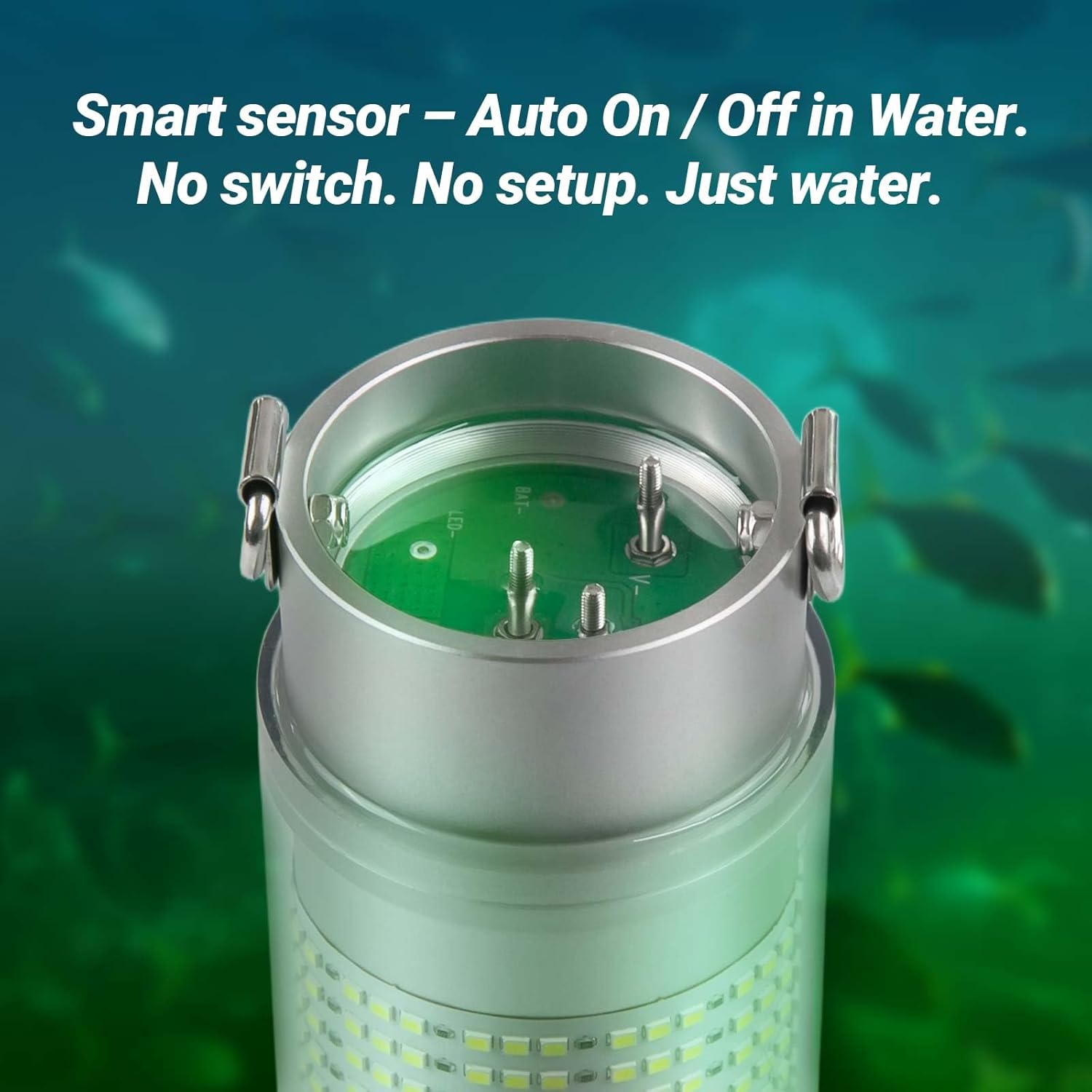 Rechargeable Underwater Fishing Light, Built-in Battery & Cordless, Remote Dimmable, Auto-On in Water, IP68 Waterproof, Multi-Color, Suitable for Boat, Dock, Freshwater, and Saltwater
