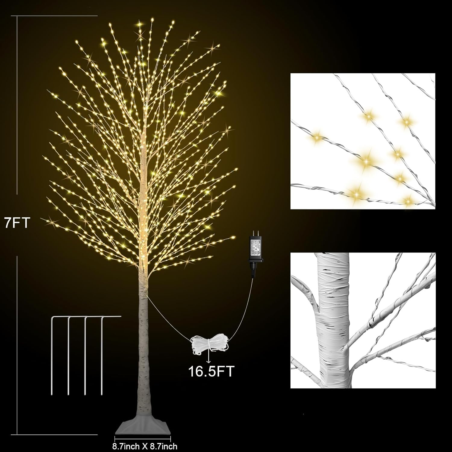 7FT Lighted Birch Tree, Birch Tree with 1200 LED Lights, 8 Twinkling Modes and Timer, Dimmable, Light Up Twig Christmas Tree for Indoor Outdoor Home Party Garden Wedding Decorations