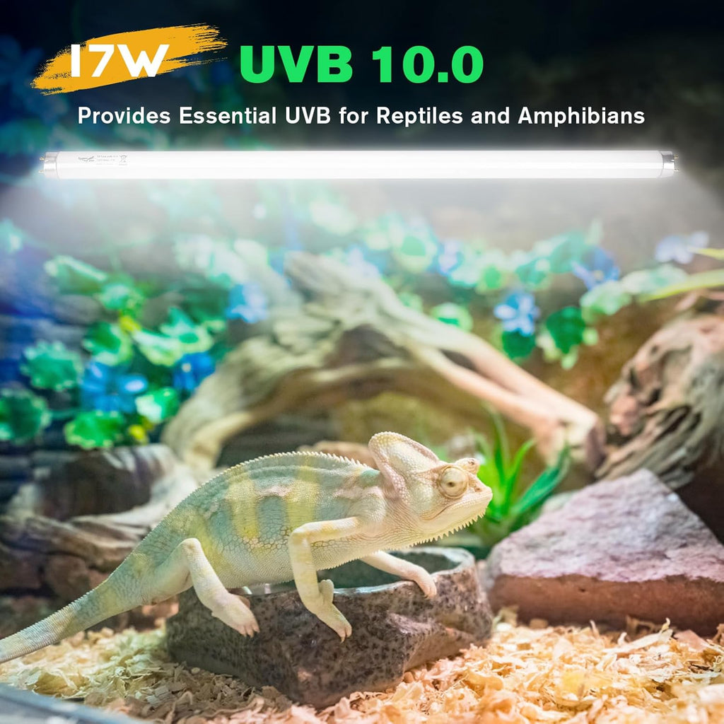 3-Pack UVB Reptile Light 10.0 Bulb 17W T8 Fluorescent Desert Lamp UVA for Bearded Dragon Tortoise Reptile & Amphibian