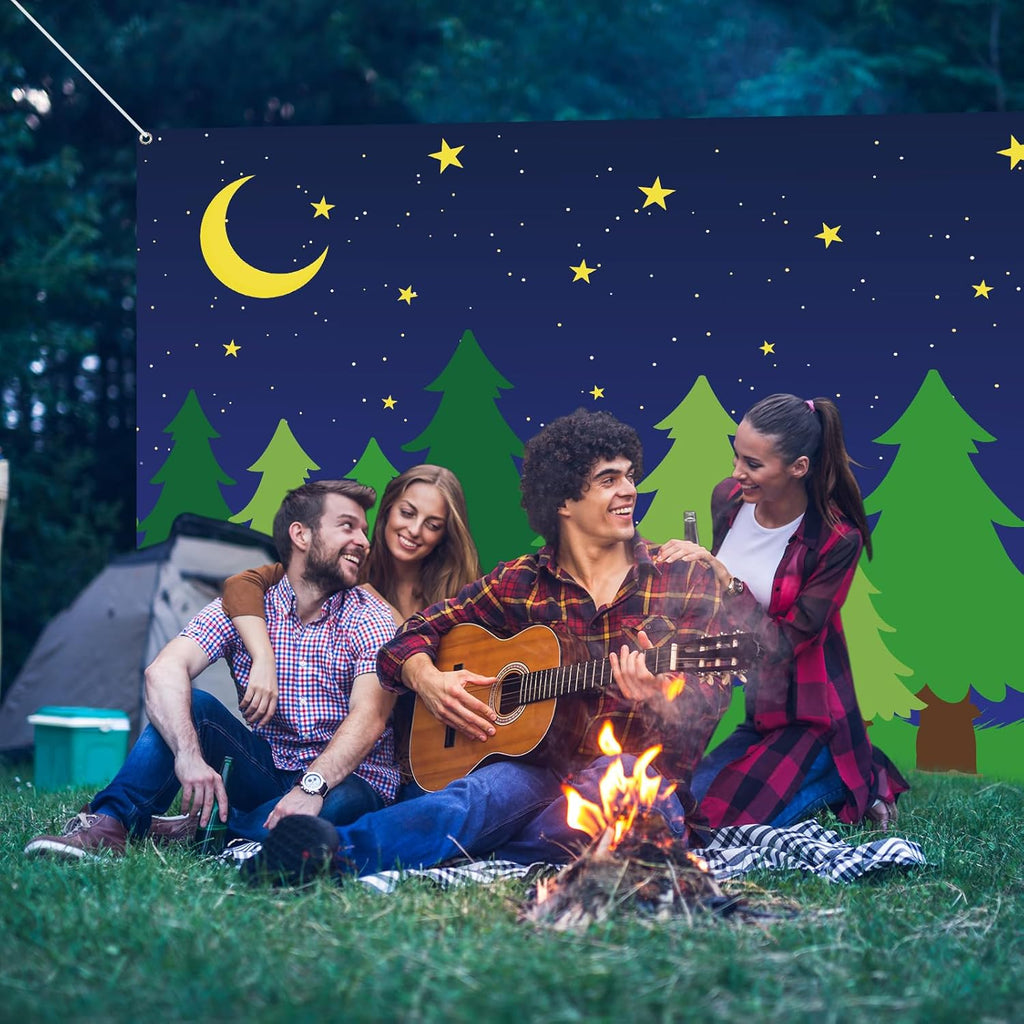 6 x 8 ft Enchanted Forest Camping Backdrop Scene Camping Background Supplies Forest Night Scene Photography Background for Theme Party Photo Banner Decoration